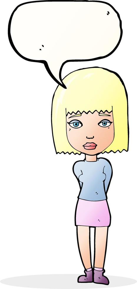 cartoon serious girl with speech bubble vector