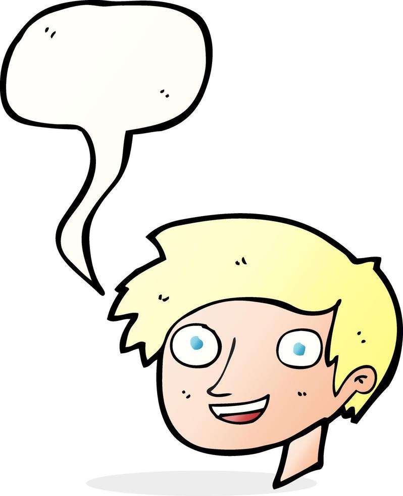 cartoon happy boy face with speech bubble vector