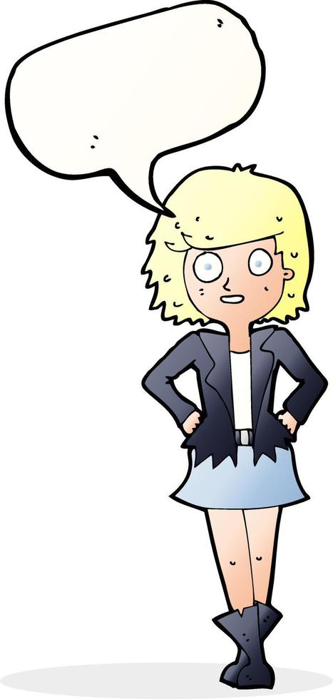 cartoon girl in jacket with speech bubble vector