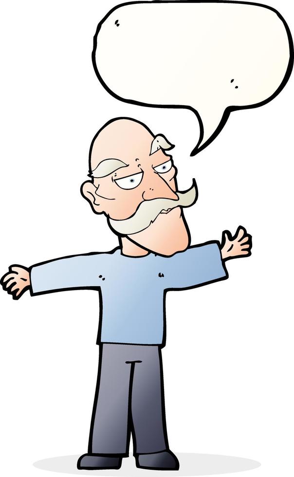 cartoon old man spreading arms wide with speech bubble vector