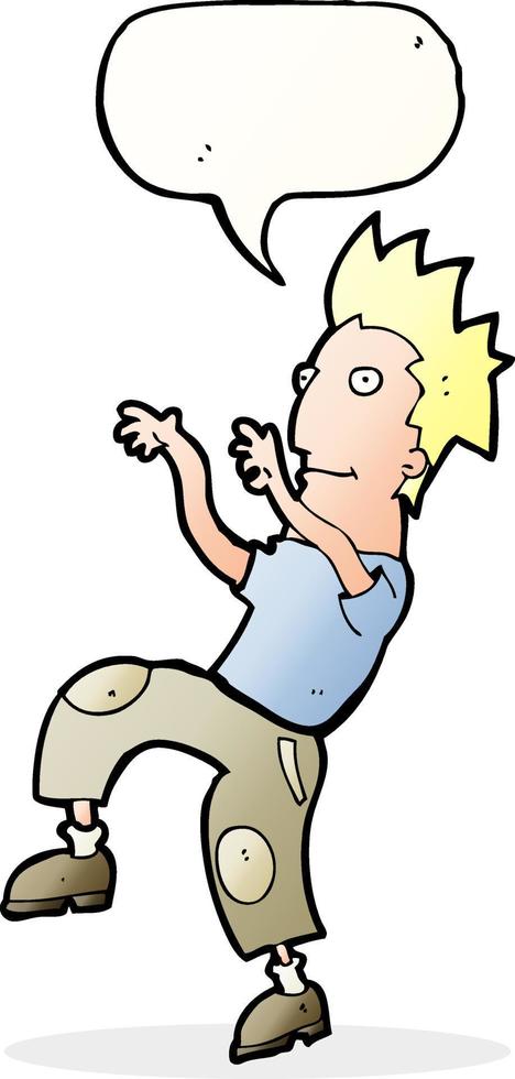cartoon happy man doing funny dance with speech bubble vector