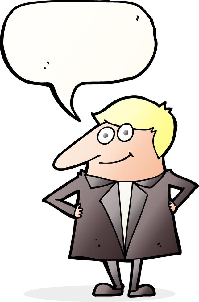 cartoon happy man in suit with speech bubble vector