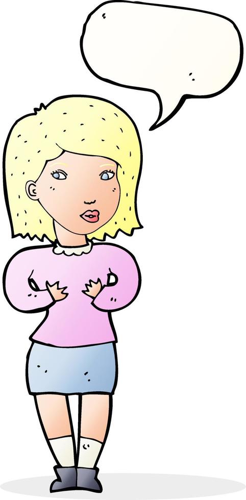 cartoon woman making excuses with speech bubble vector