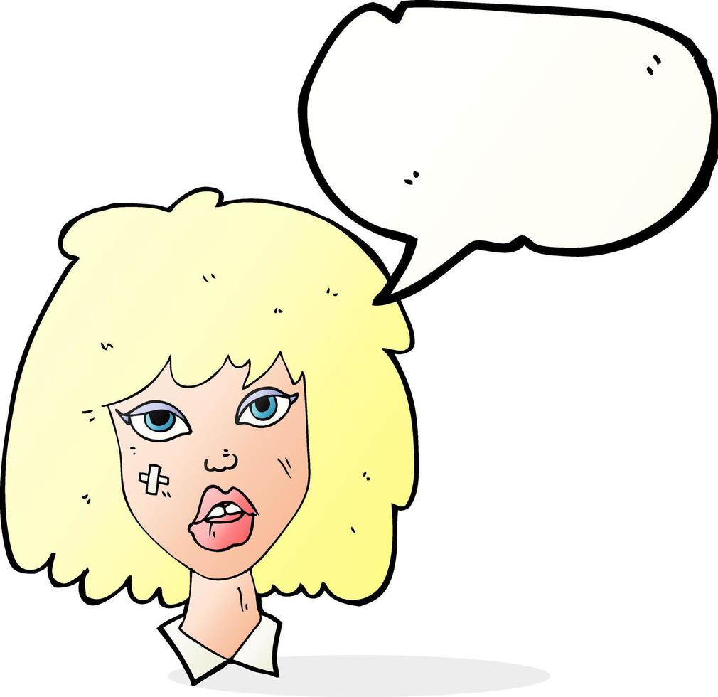 cartoon woman with bruised face with speech bubble vector