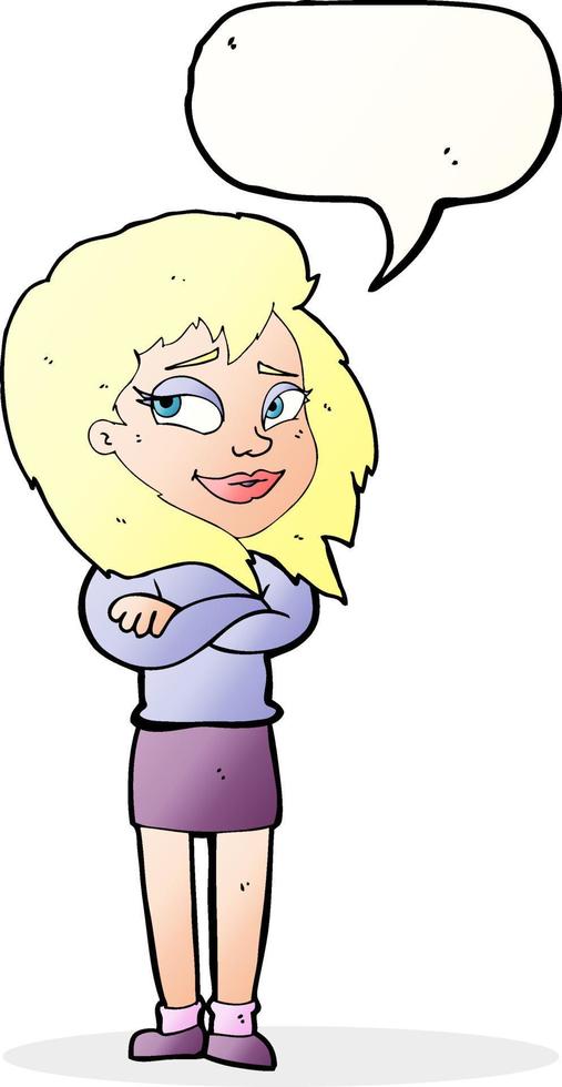 cartoon woman with crossed arms with speech bubble vector