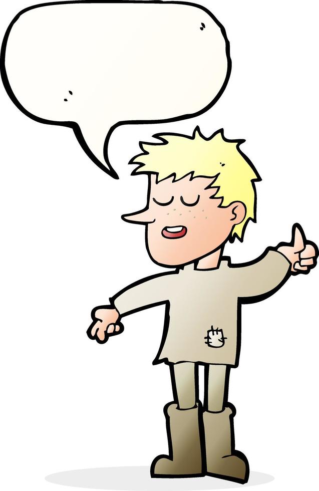 cartoon poor boy with positive attitude with speech bubble vector