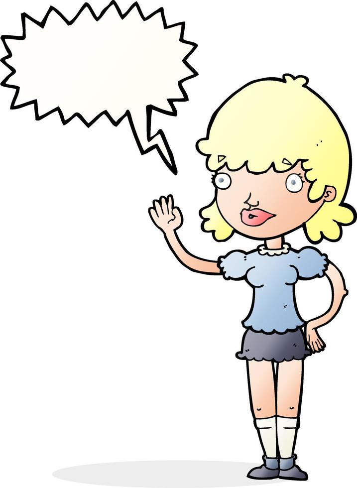 cartoon waving woman with speech bubble vector