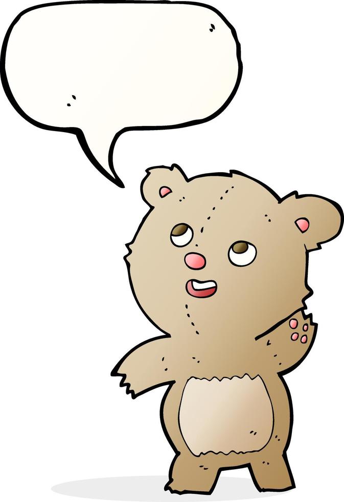 cartoon cute waving teddy bear with speech bubble vector