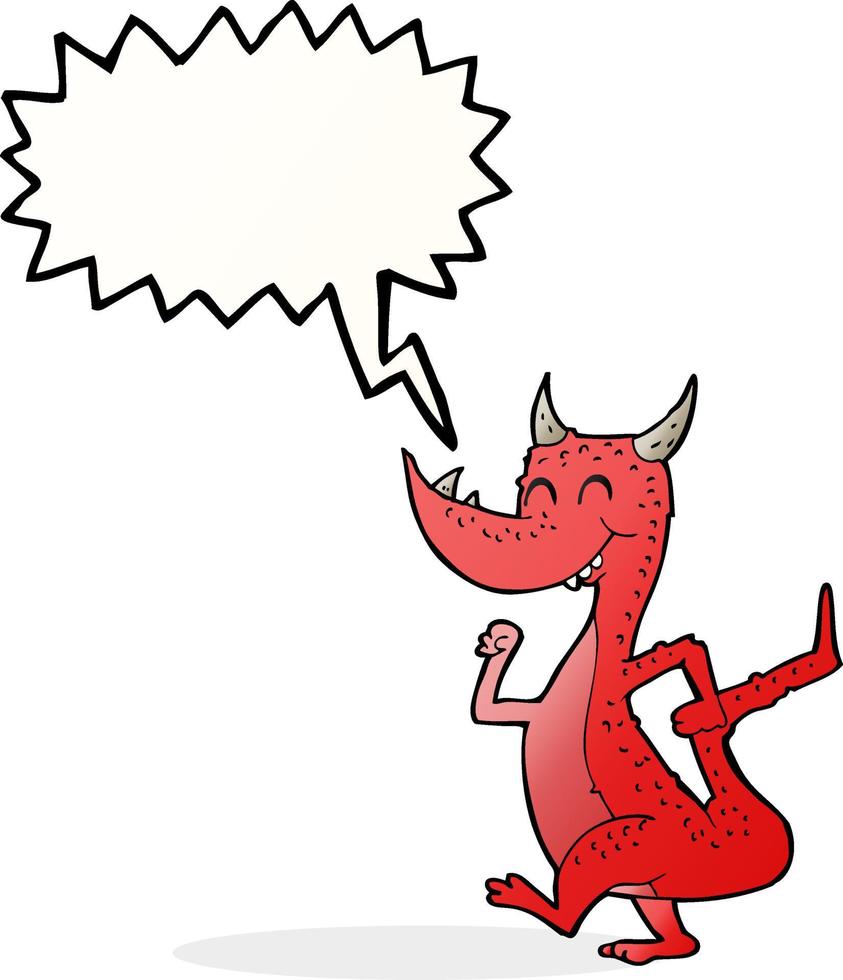 cartoon happy dragon with speech bubble vector