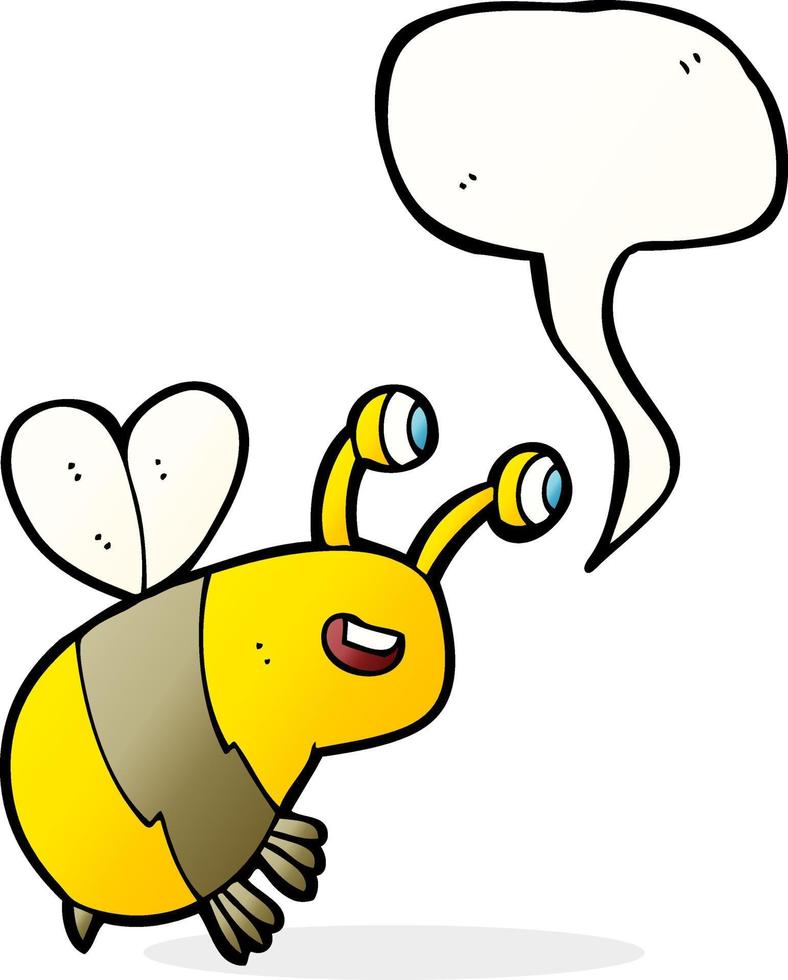 caricatura, abeja feliz, con, burbuja del discurso vector