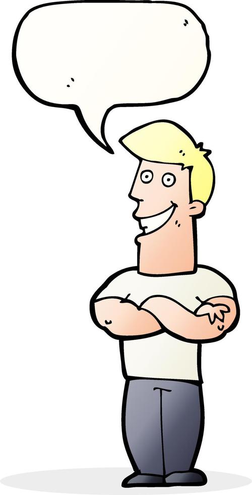 cartoon grinning man with speech bubble vector