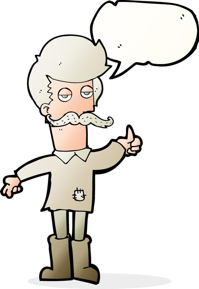 cartoon old man in poor clothes with speech bubble vector