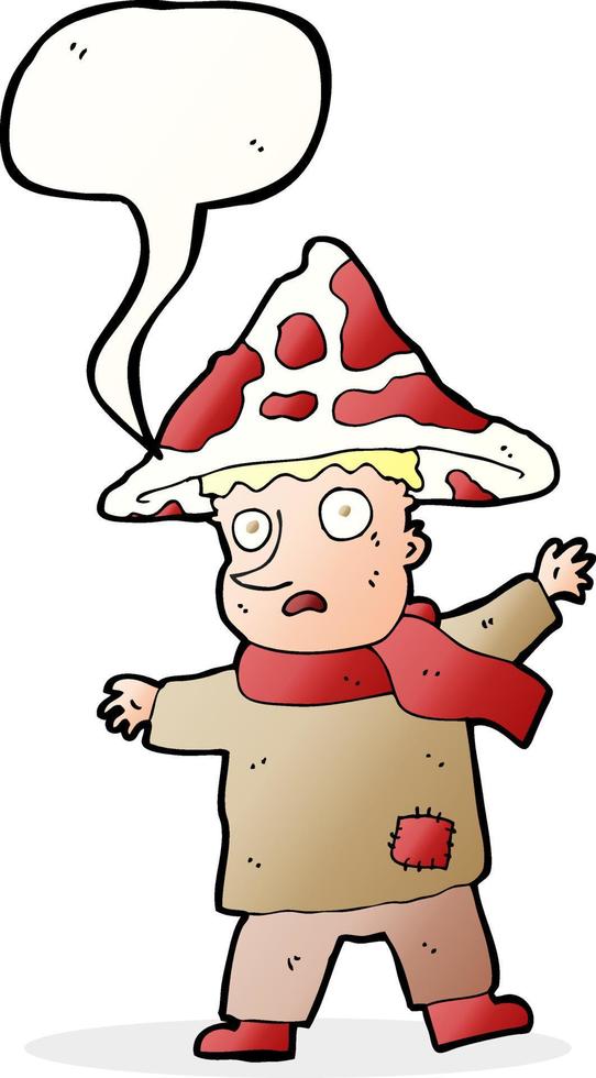 cartoon magical mushroom man with speech bubble vector