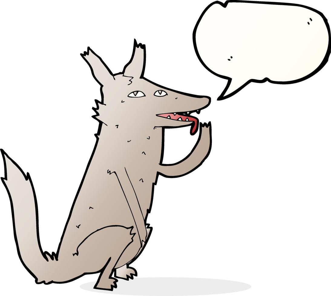 cartoon wolf licking paw with speech bubble vector