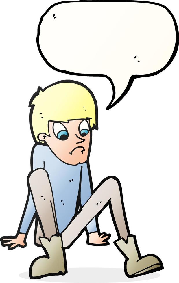 cartoon boy sitting on floor with speech bubble vector