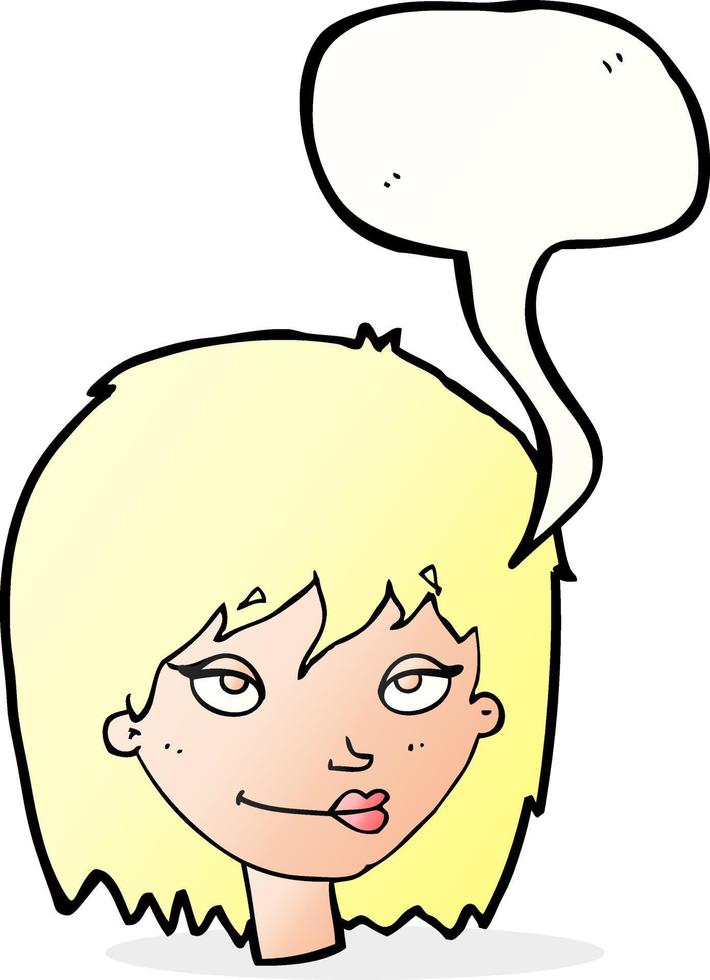 cartoon smiling woman with speech bubble vector