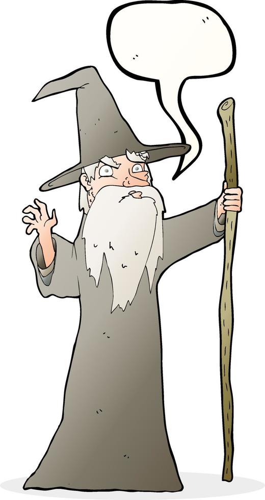 cartoon old wizard with speech bubble vector