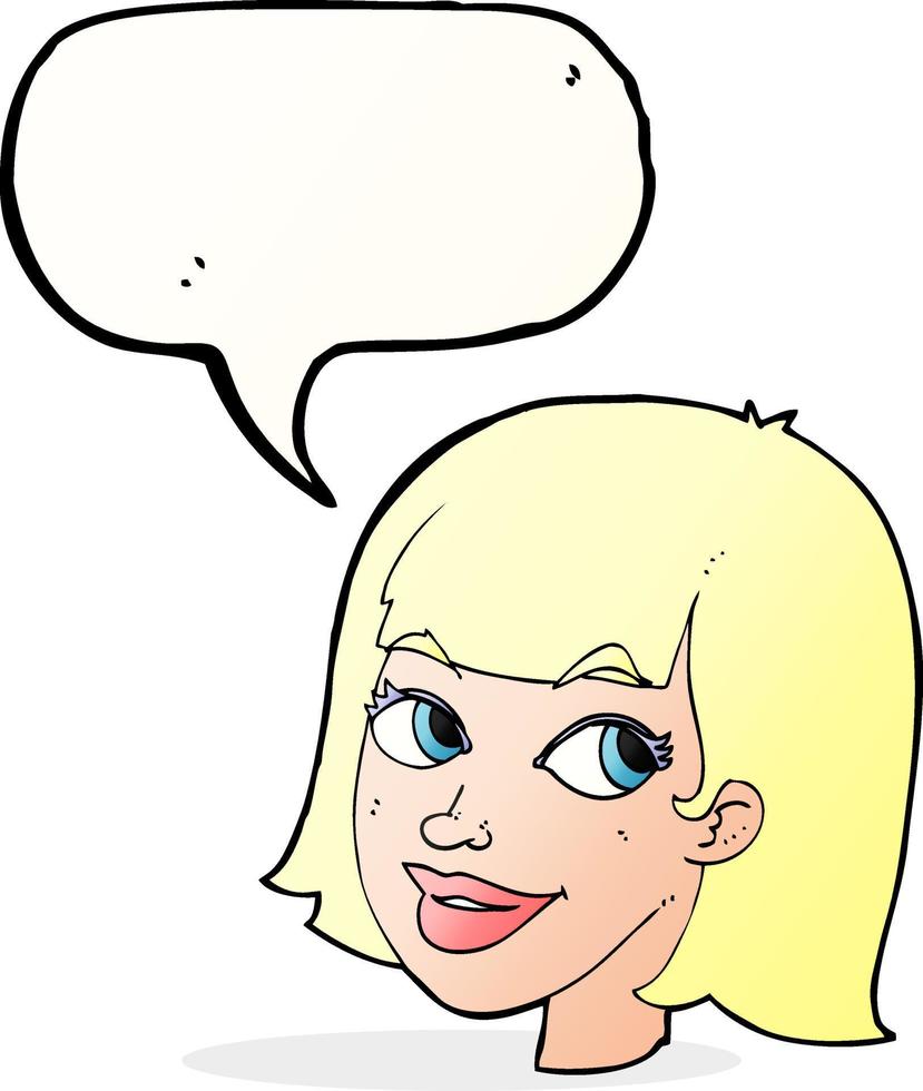 cartoon happy female face with speech bubble vector