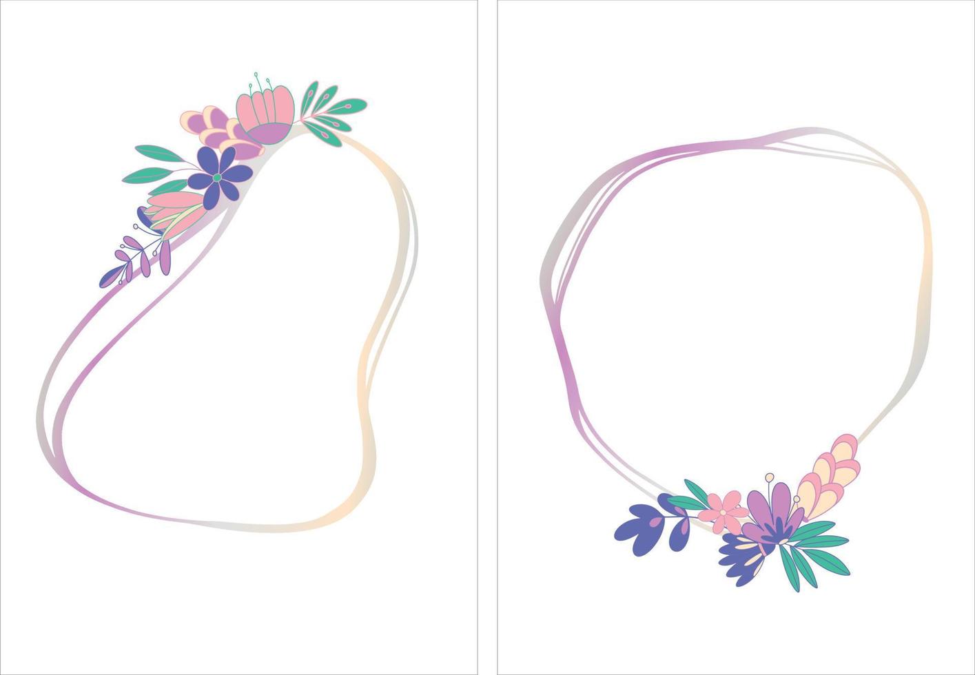 A set of frames with a flower composition in pink-lilac tones and a gentle gradient. Lovely flowers in Very Peri color vector background. Festive floral decor. Wedding invitation.