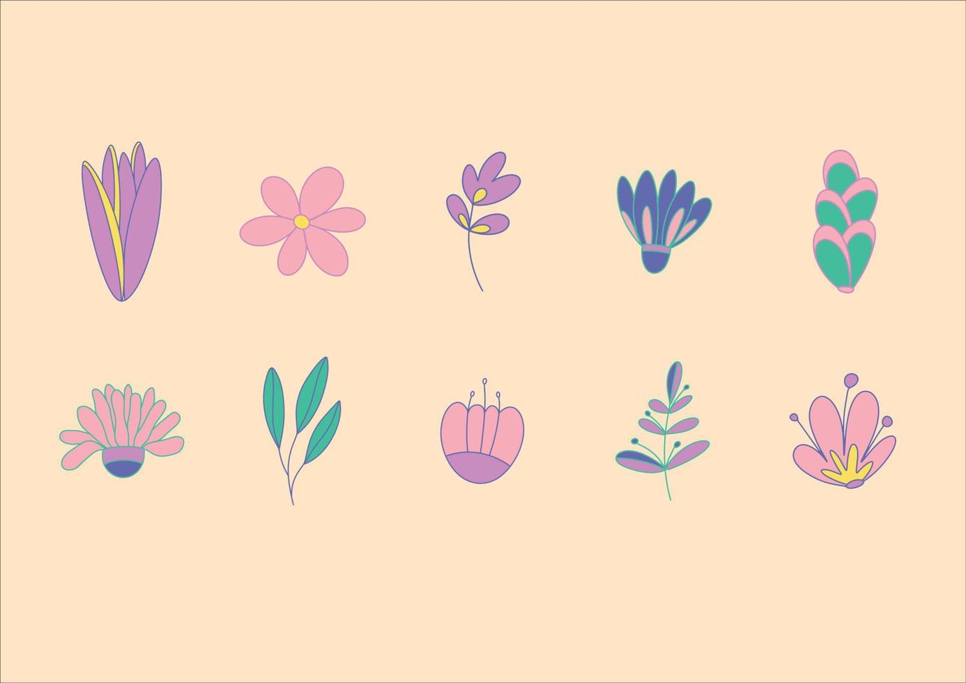 A set of cute flowers in rose-lilac color. Isolated elements. Wildflowers in Very Peri. Vector illustration. Festive floral decor.