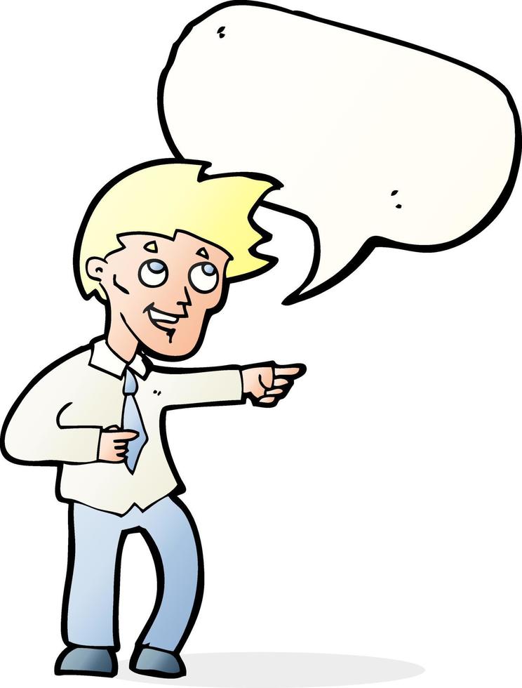 cartoon funny office man pointing with speech bubble vector