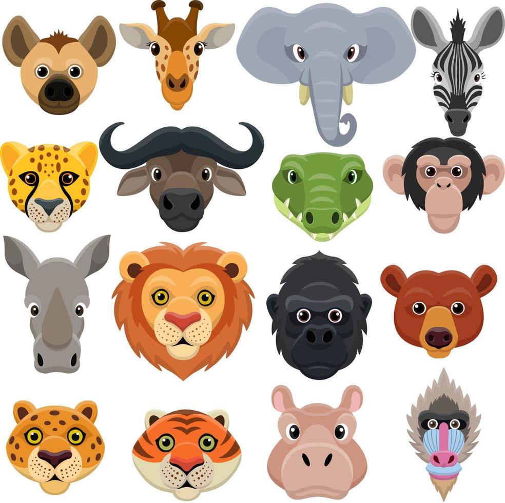 Cute animal head cartoon collection vector