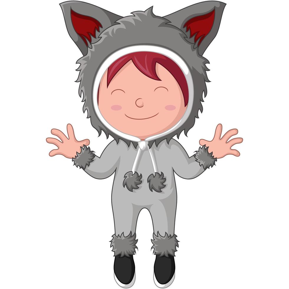 Cute little boy cartoon wearing werewolf costume vector