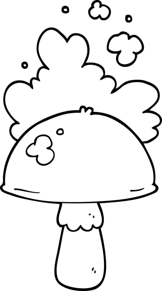 cartoon mushroom with spore cloud vector