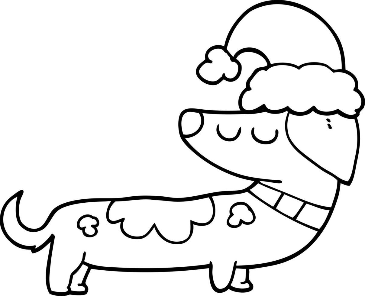 cartoon dog wearing christmas hat vector
