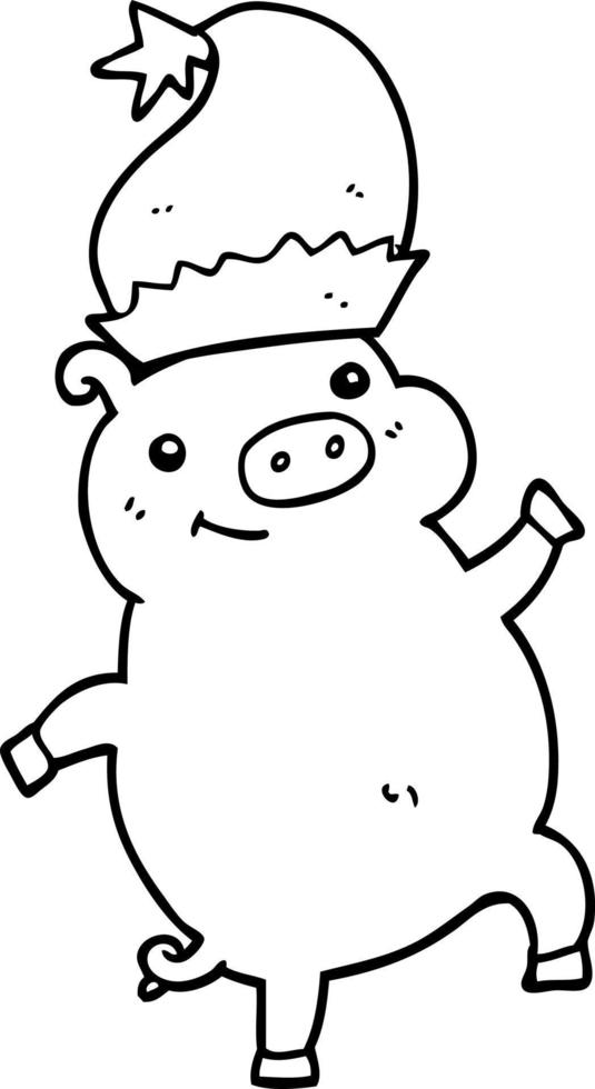 cartoon happy christmas pig vector
