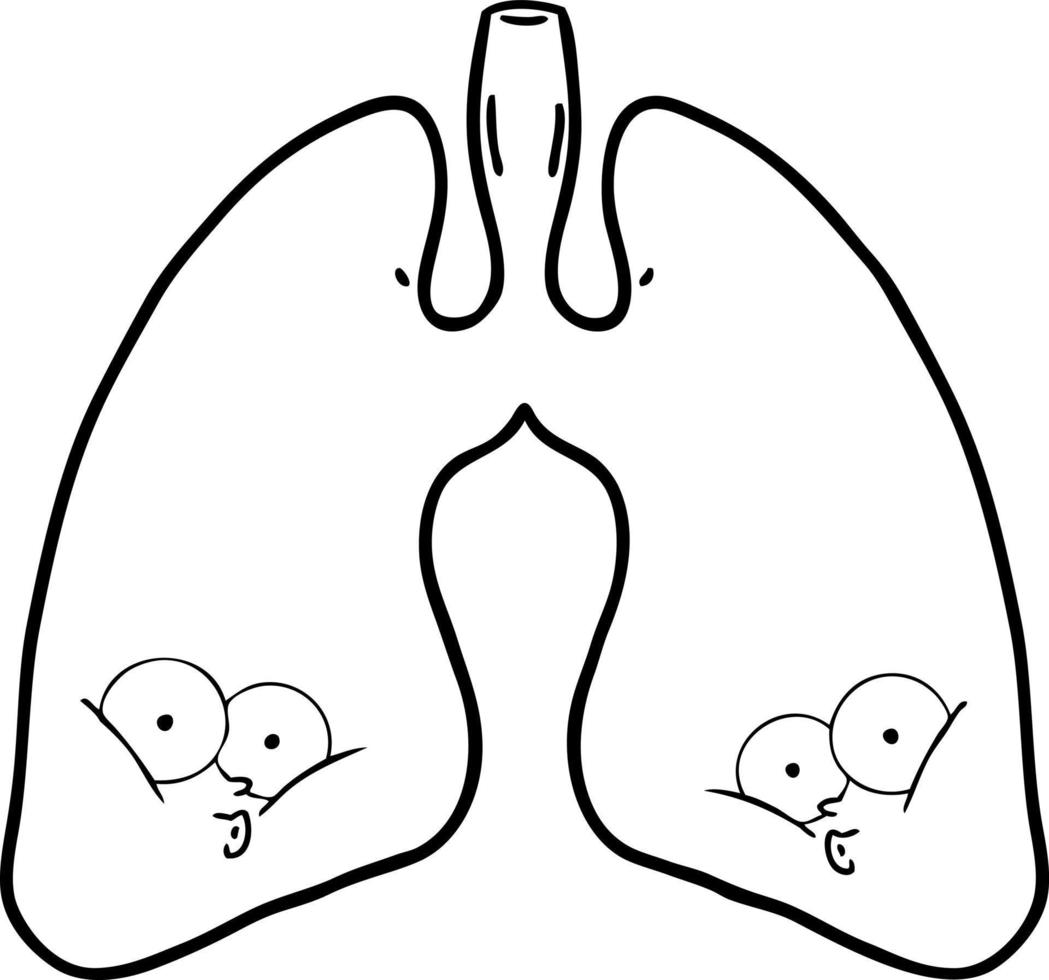 cartoon line drawing lungs vector