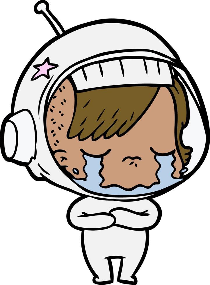 cartoon crying astronaut girl vector