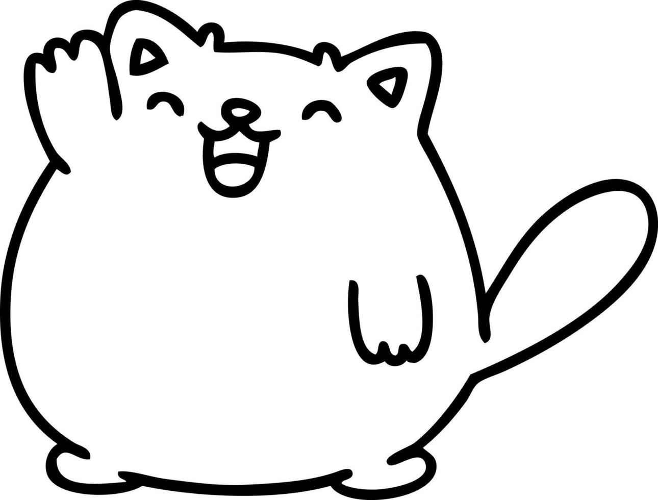 line doodle of a happy cat waving vector