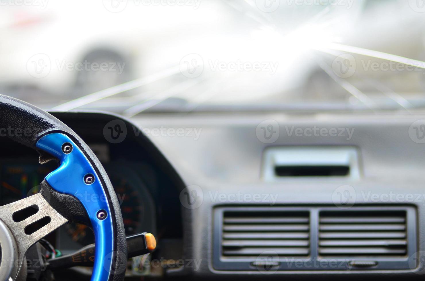 Interior of a car during a traffic accident photo