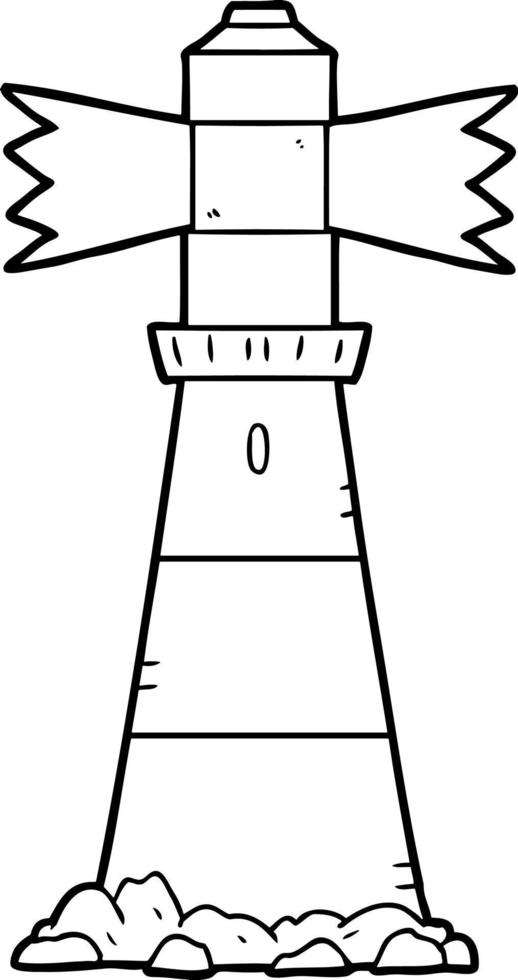 line art cartoon lighthouse vector