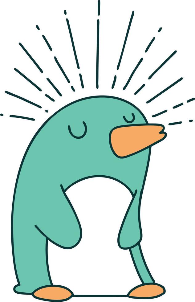 illustration of a traditional tattoo style happy penguin vector
