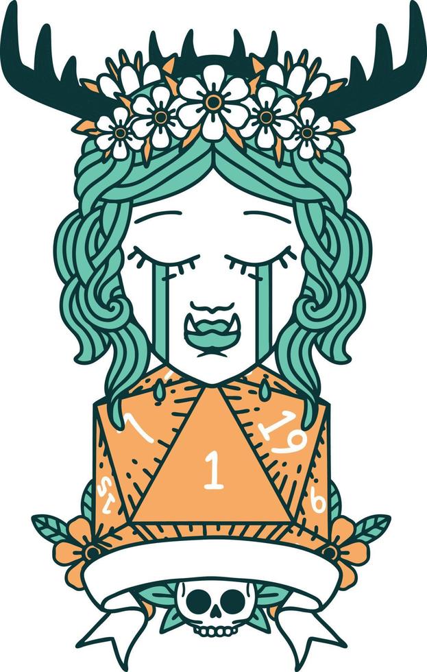 estilo de tatuaje retro personaje de druida orco llorando con un rollo natural vector