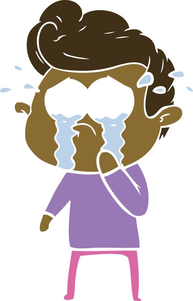 flat color style cartoon crying man vector