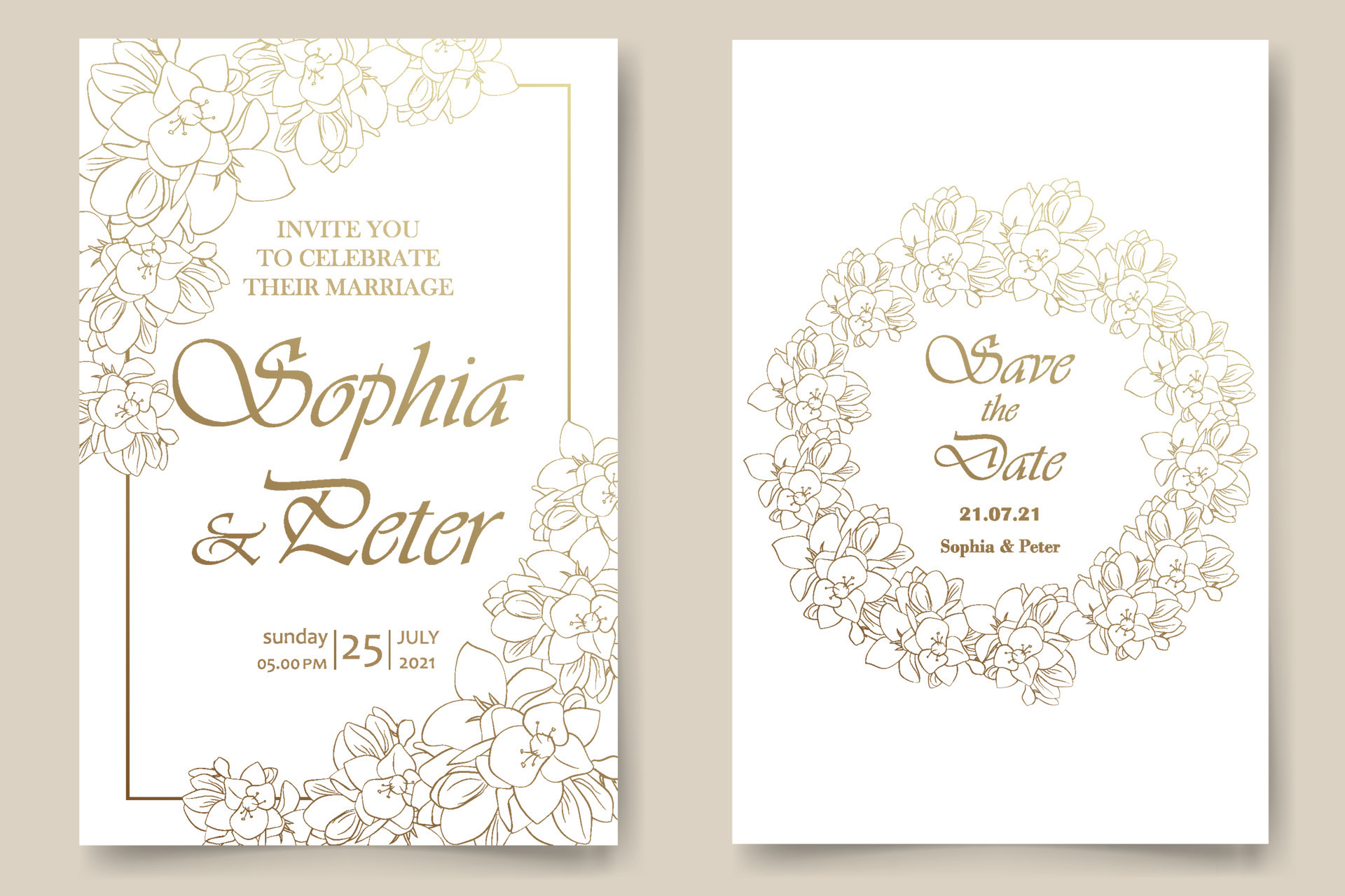 Wedding Invitation, save the date card Design template. Freesia, white ...