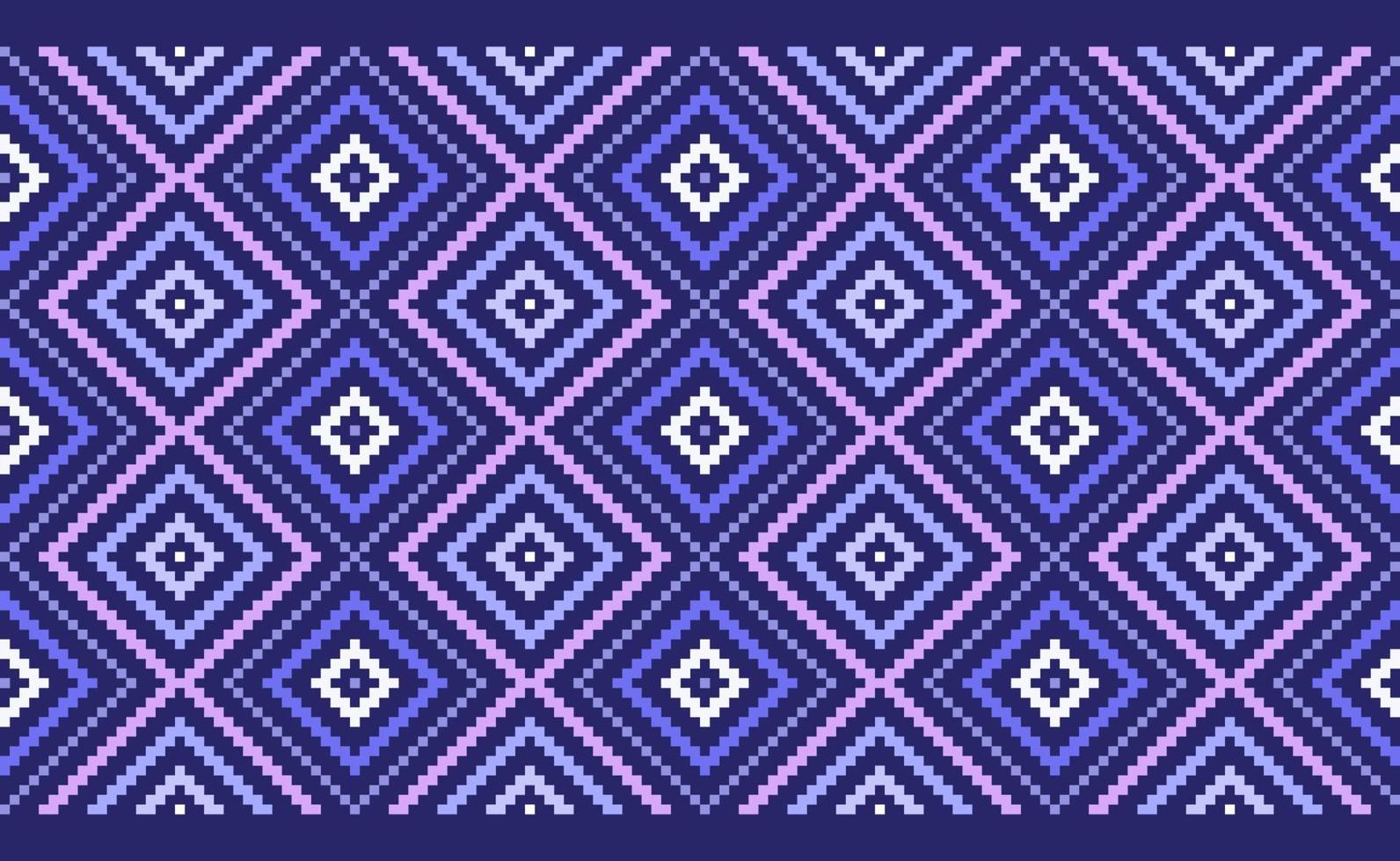 Geometric ethnic pattern, Vector embroidery background, Purple and white Cross stitch traditional style