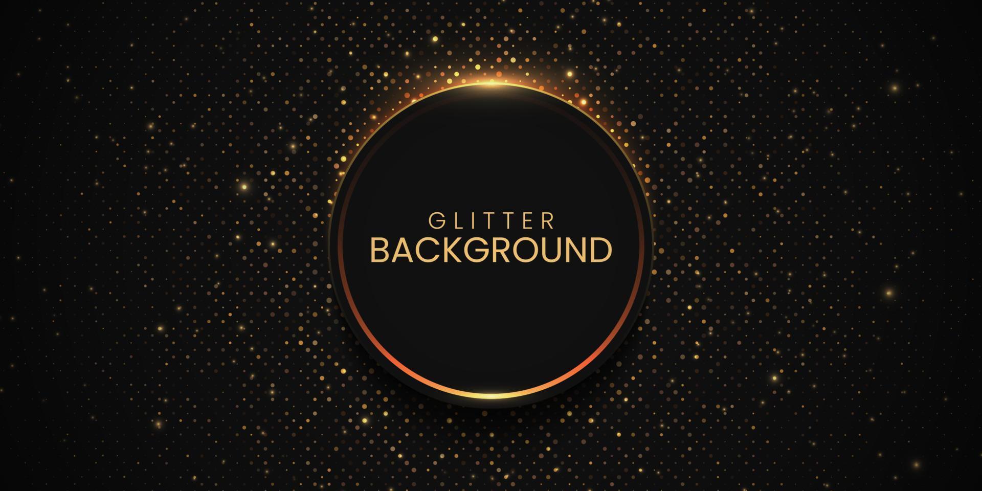 Abstract black circle shape with golden glowing frame, glittering particles and light effect vector