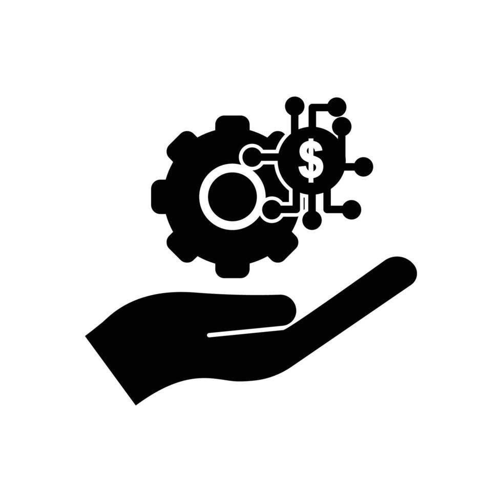 Hand icon illustration with gear and dollar. icon related to fintech. Glyph icon style. Simple design editable vector