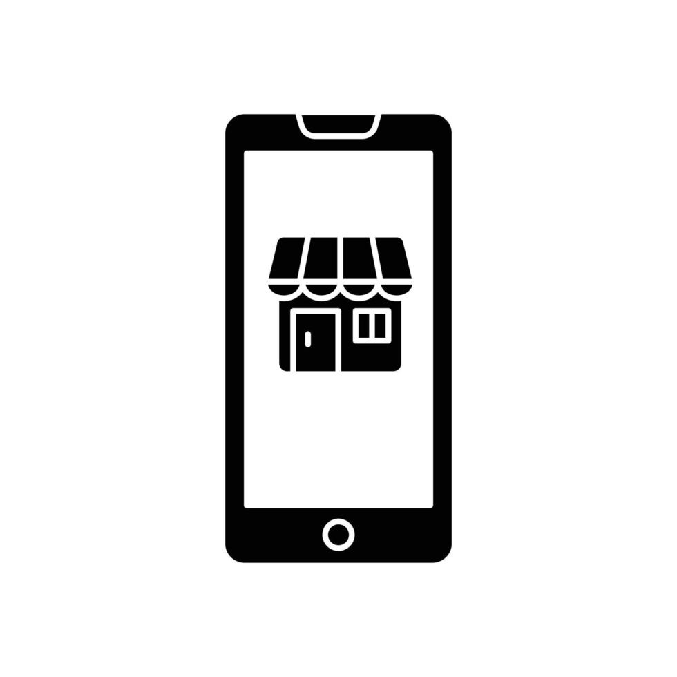 ilustración de icono de teléfono móvil con tienda. icono relacionado con fintech. estilo de icono de glifo. diseño simple editable vector