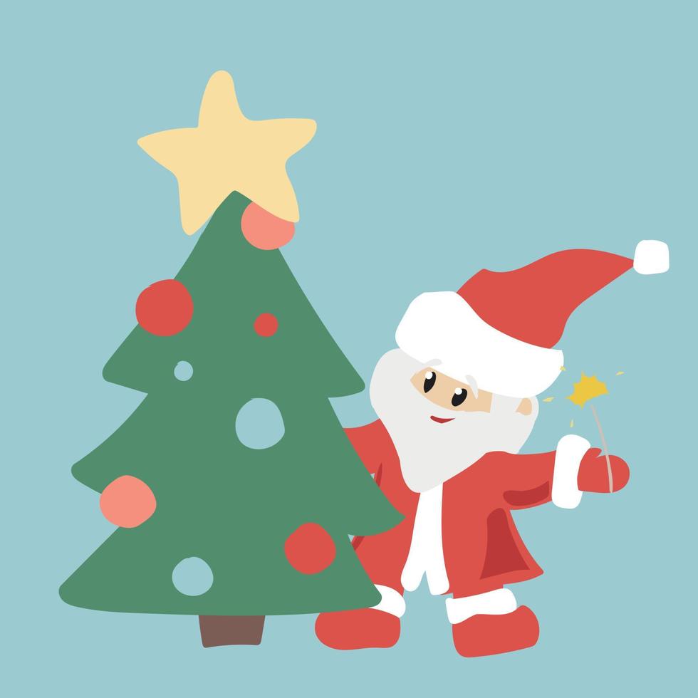 Santa Claus with a Christmas tree. Merry Christmas. vector