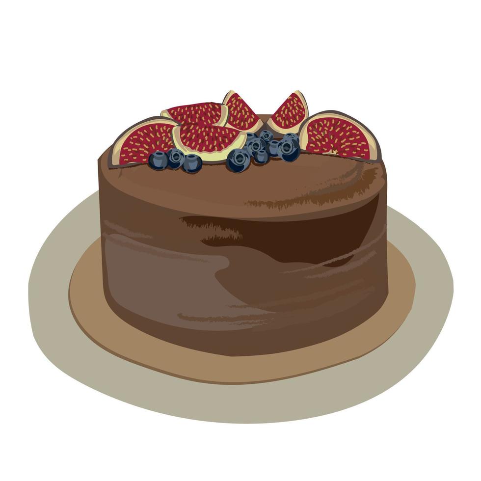 ilustración de pastel con chocolate y frutas. vector