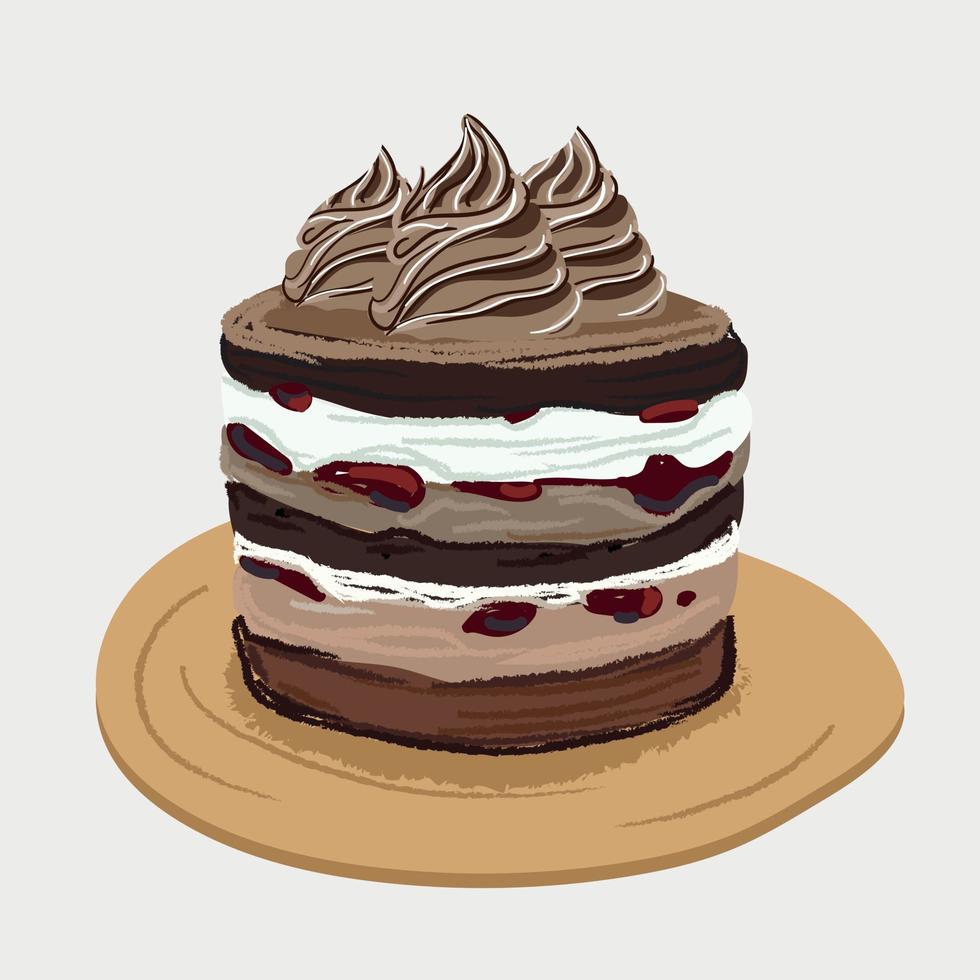 Illustration of a cake with different toppings and cream. vector