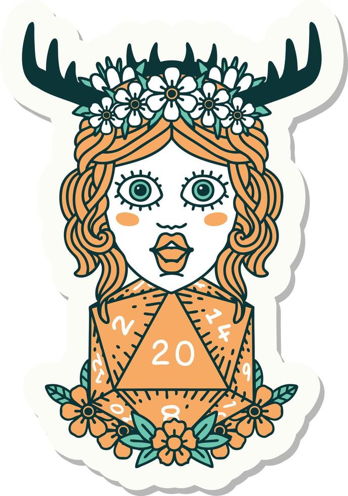 sticker of a human druid with natural twenty dice roll vector