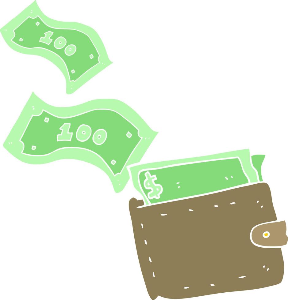 flat color illustration of wallet full of money vector