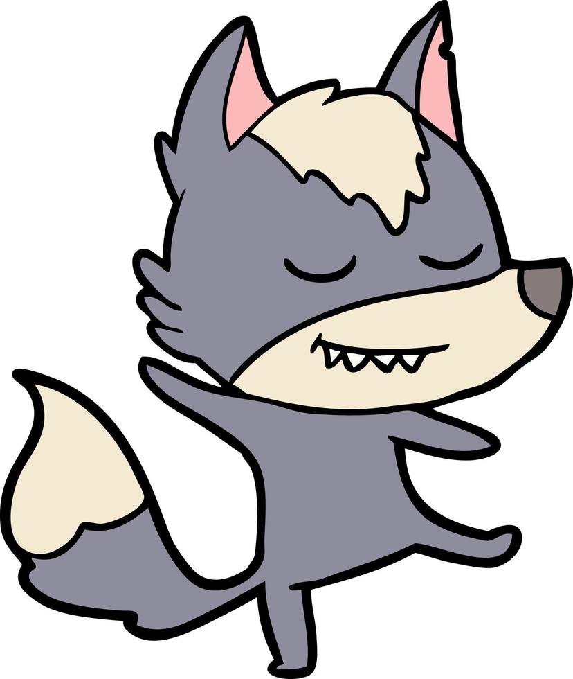 friendly cartoon wolf balancing vector