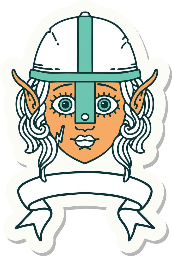 sticker of a elf fighter character face with banner vector